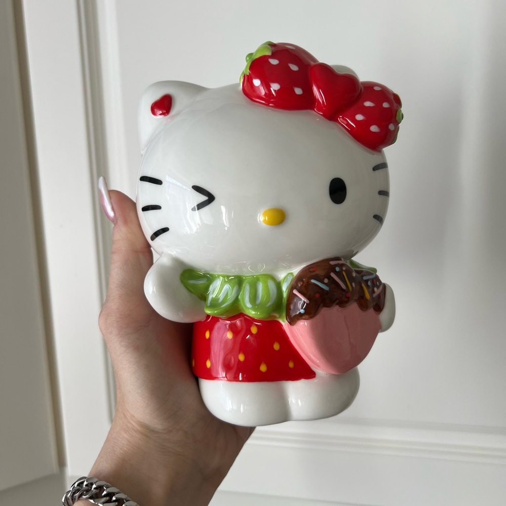 Hello Kitty Ceramic Figurine with Strawberry Bow